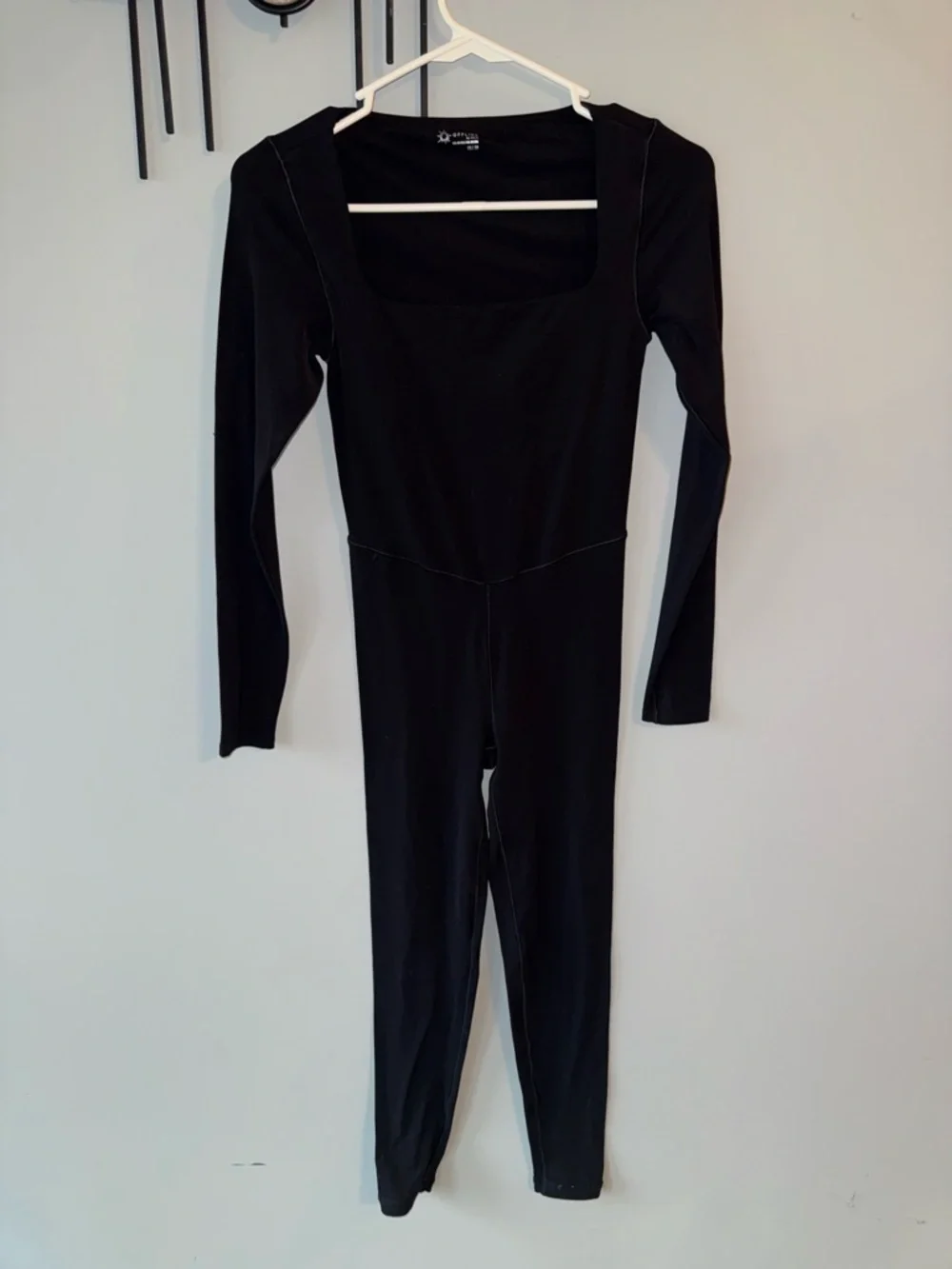 aerie Black Long-Sleeve Square Neck Stretch Jumpsuit